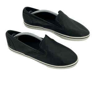 Lauren Ralph Lauren Women's Janis-LG Black Leather Slip On Sneakers Shoes 7.5B